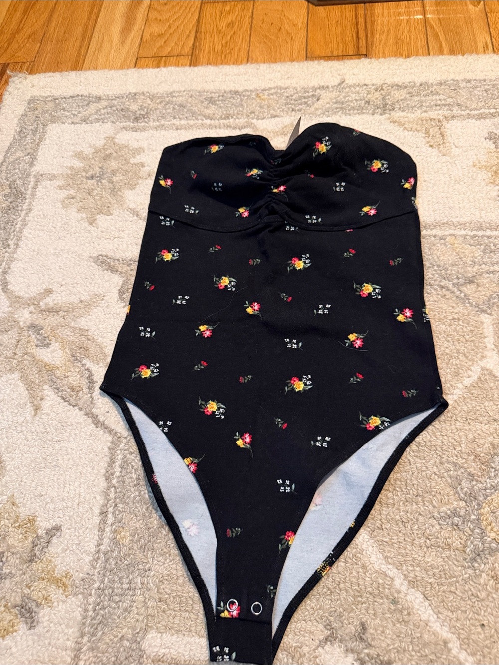 Forever 21 Black Floral Strapless Bodysuit
